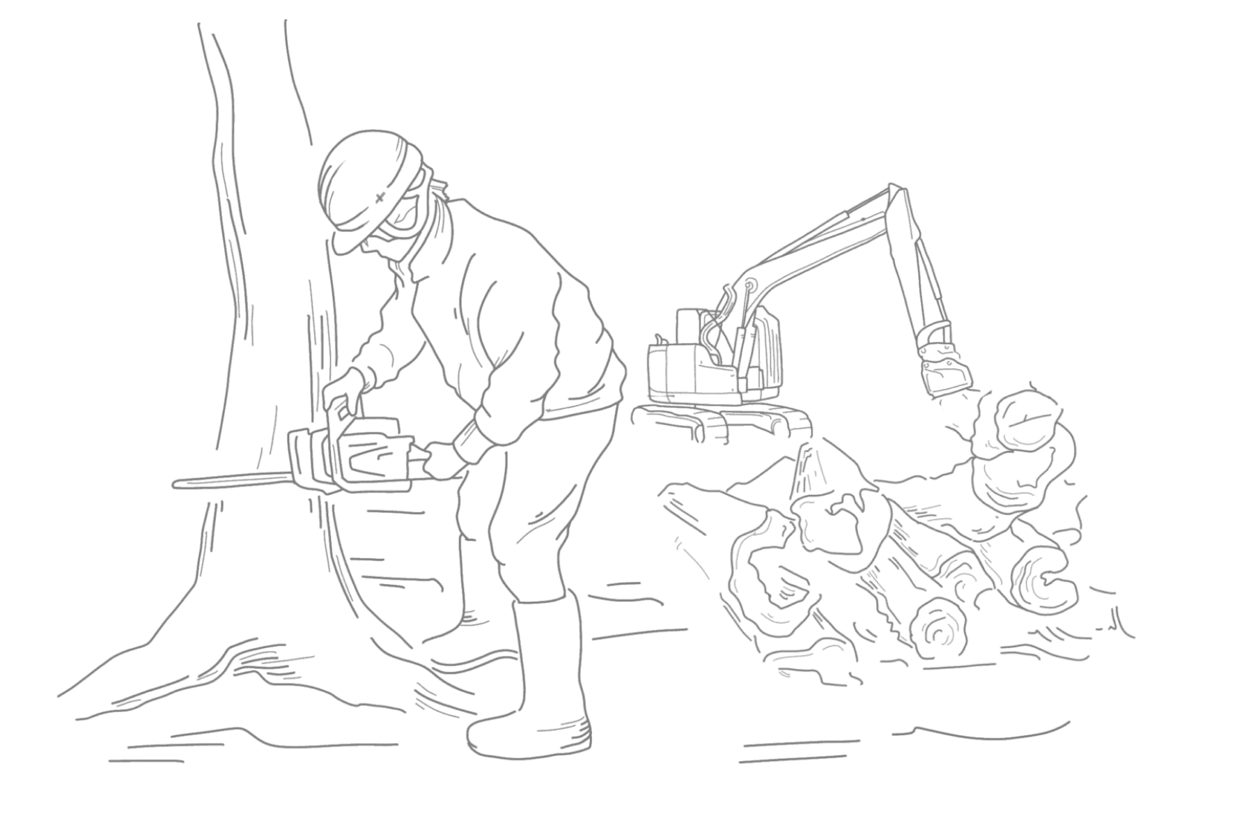 伐採や伐根の作業を行う人のイラスト
